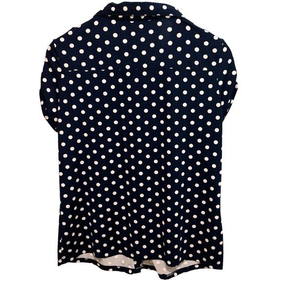 BCBG MaxAzria Polka Dot Snap Button Down Cap Sleeve Sz Large - Picture 2 of 10
